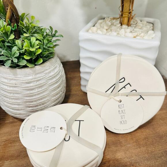 Rae Dunn Coaster Set -REST PLACE SET HOLD-NEW Coasters  8 total - Picture 2 of 3